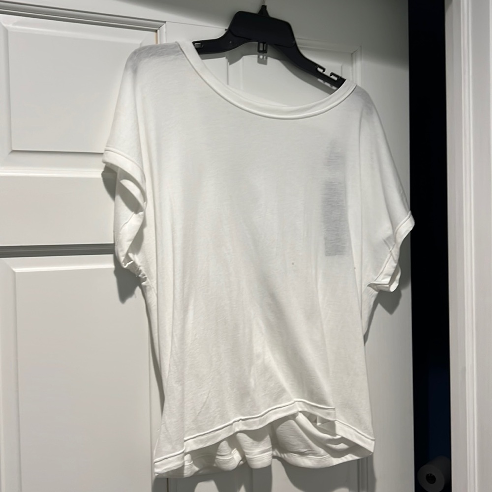 Open Triangle Back Short Sleeve Athletic Top, White, New with tags, Large